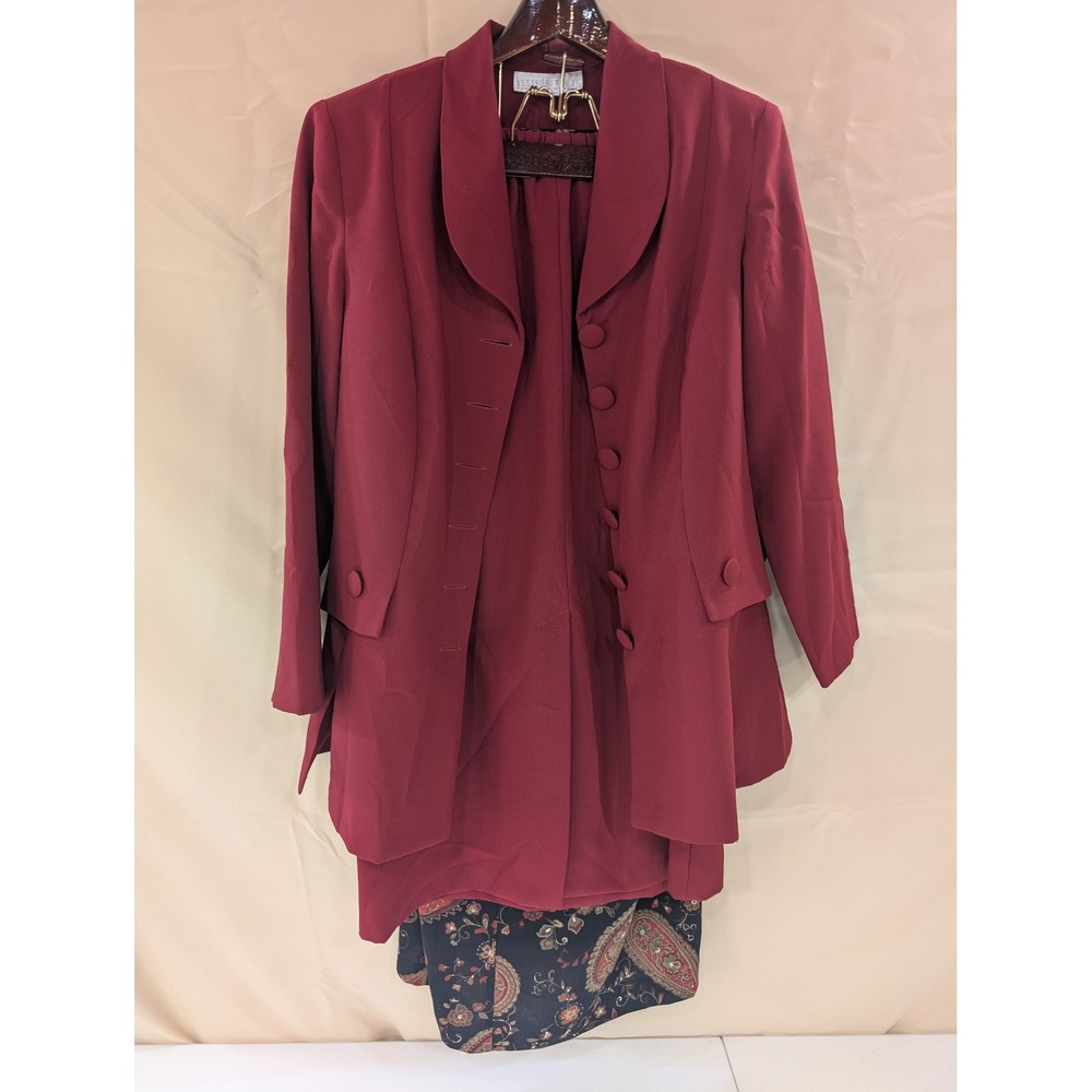 Burgundy Pant‎ Suit Set Womens Size A6 Blazer Elastic Waist 2 Matching Skirts